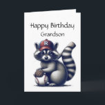 Fun Raccoon Grandson Baseball Birthday Animal Karte<br><div class="desc">Fun Raccoon Grandson Baseball Birthday Animal</div>