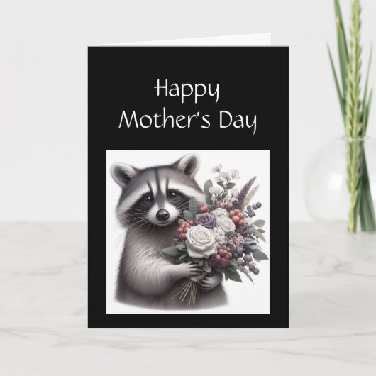Fun Raccoon Muttertag Raccoon Blume Karte (Vorderseite)
