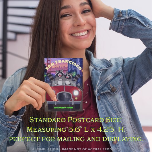 Fun Raccoons in Cabriolet Party Time San Francisco Postkarte