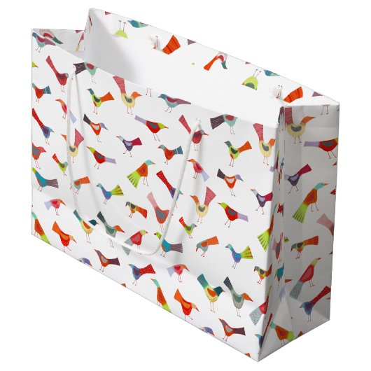 Fun Rainbow Bird Große Geschenktüte (Vorderseite Schrägansicht)