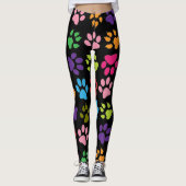 Fun Rainbow Colored Hund und Katzenpaw Print Leggings (Vorderseite)