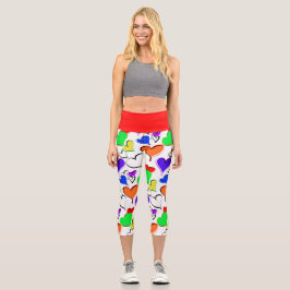 Fun Rainbow Colorful Hearful Capri Leggings