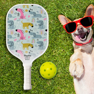 Fun Rainbow Doodles Personalisierter Text Pickleball Schläger