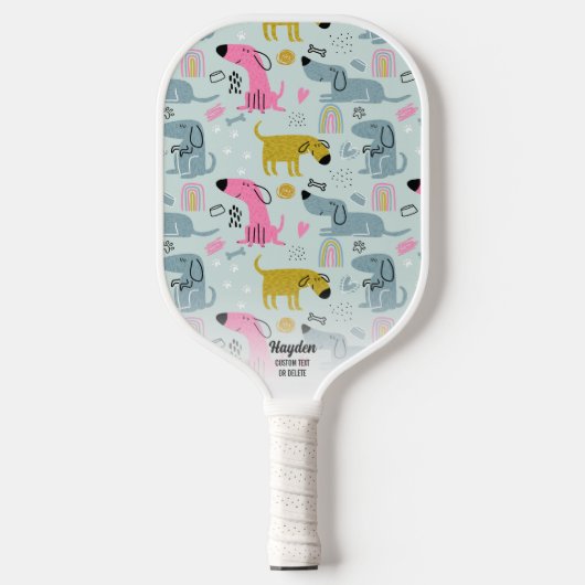 Fun Rainbow Doodles Personalisierter Text Pickleball Schläger (Vorderseite)
