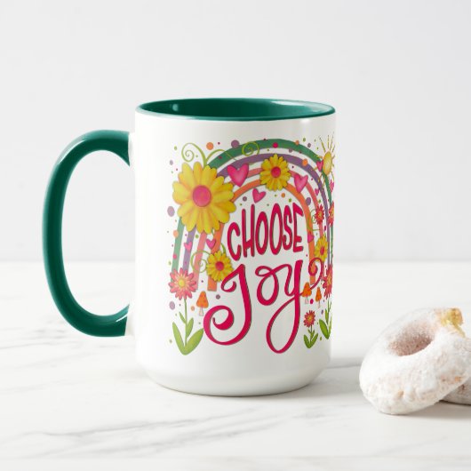Fun Rainbow Floral Choose Joy Inspirivity Tasse (Mit Donut)