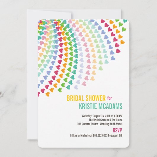 Fun Rainbow Heart Sprinkles Brautparty Einladung (Vorderseite)