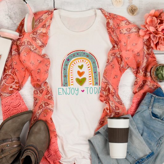 Fun Rainbow Hearts genießen Heute Inspirivität T-Shirt