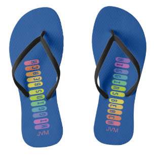 Fun Rainbow Higgins Beach Pattern Pink Monogram Badesandalen