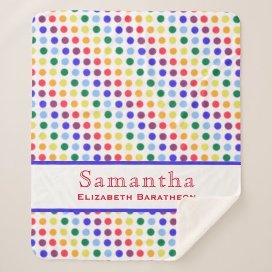 Fun Rainbow Polka Dot Muster Personalisiert Name Sherpadecke (Vorderseite)