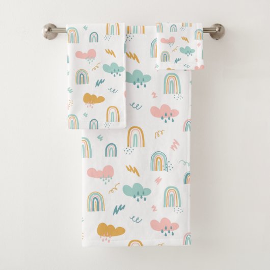 Fun Rainbow & Rain Cloud Pattern Badhandtuch Set (Insitu)