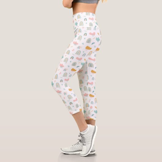 Fun Rainbow & Rain Cloud Pattern Capri Leggings (Links)