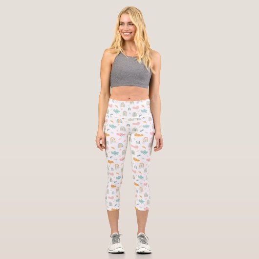 Fun Rainbow & Rain Cloud Pattern Capri Leggings (Vorderseite)