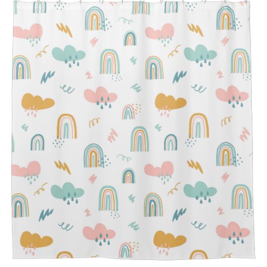 Fun Rainbow & Rain Cloud Pattern Duschvorhang (Vorderseite)