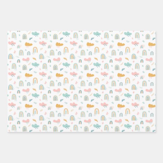 Fun Rainbow & Rain Cloud Pattern Geschenkpapier Set (Vorderseite)