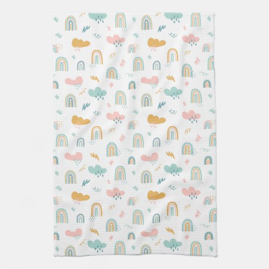 Fun Rainbow & Rain Cloud Pattern Geschirrtuch (Vertikal)