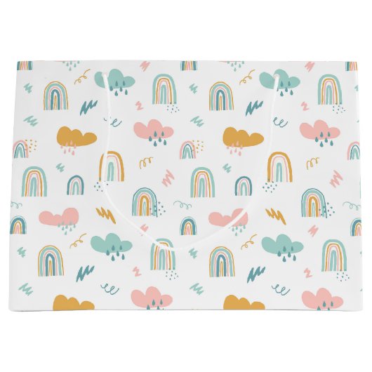 Fun Rainbow & Rain Cloud Pattern Große Geschenktüte (Vorderseite)