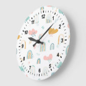 Fun Rainbow & Rain Cloud Pattern Große Wanduhr (Winkel)