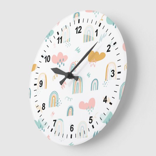 Fun Rainbow & Rain Cloud Pattern Große Wanduhr (Winkel)