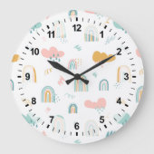 Fun Rainbow & Rain Cloud Pattern Große Wanduhr (Vorderseite)