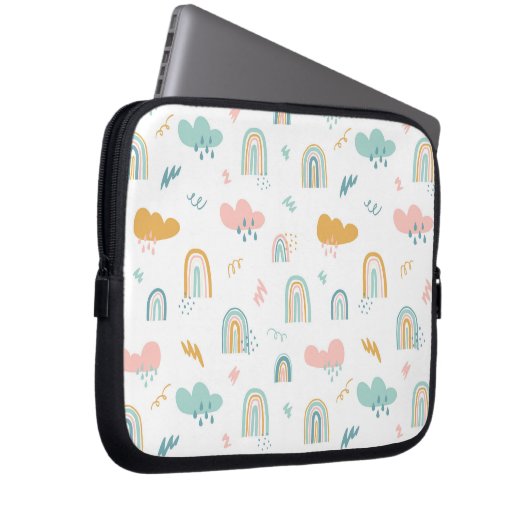 Fun Rainbow & Rain Cloud Pattern Laptopschutzhülle (Vorne Rechts)