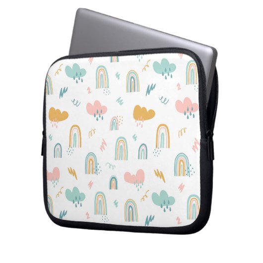Fun Rainbow & Rain Cloud Pattern Laptopschutzhülle (Vorderseite Links)