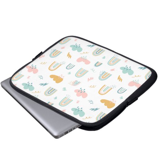 Fun Rainbow & Rain Cloud Pattern Laptopschutzhülle (Vorne Knopf)