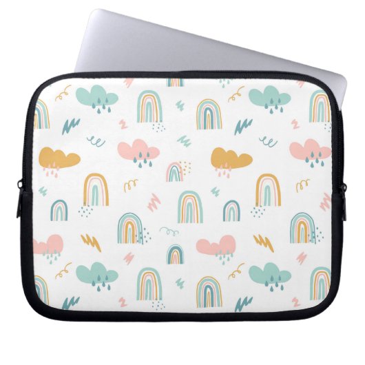 Fun Rainbow & Rain Cloud Pattern Laptopschutzhülle (Vorderseite)