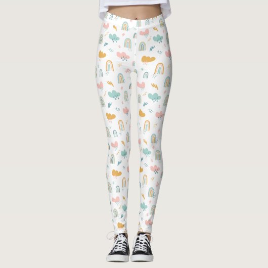 Fun Rainbow & Rain Cloud Pattern Leggings (Vorderseite)