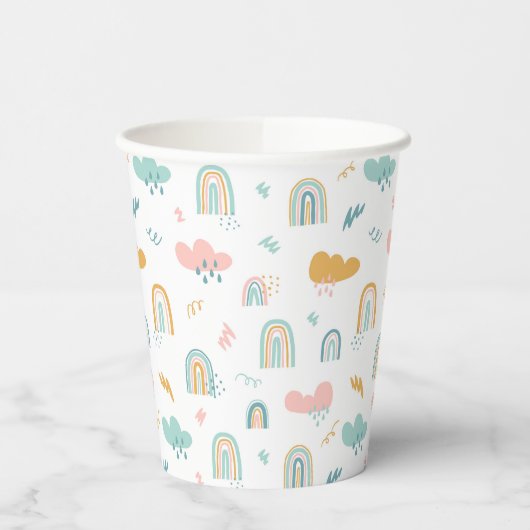 Fun Rainbow & Rain Cloud Pattern Pappbecher (Links)