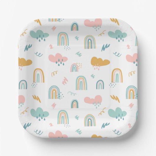 Fun Rainbow & Rain Cloud Pattern Pappteller (Vorderseite)