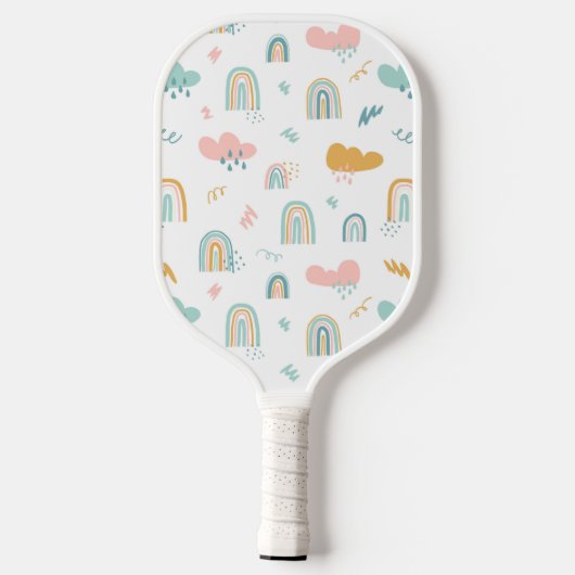 Fun Rainbow & Rain Cloud Pattern Pickleball Schläger (Rückseite)