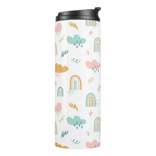 Fun Rainbow & Rain Cloud Pattern Thermosbecher (Nach links gedreht)