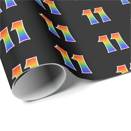 Fun Rainbow Spectrum Pattern "11" Ereignisnummer Geschenkpapier (Rolleneckpunkt)