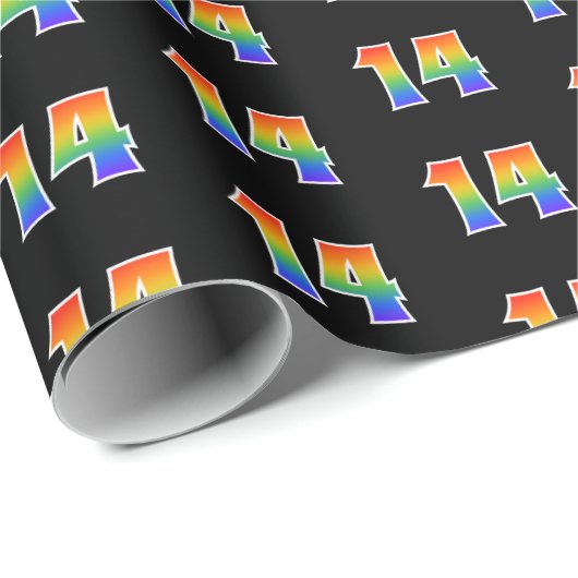 Fun Rainbow Spectrum Pattern "14" Ereignisnummer Geschenkpapier (Rolleneckpunkt)