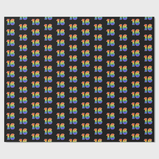 Fun Rainbow Spectrum Pattern "16" Ereignisnummer Geschenkpapier (Flach)