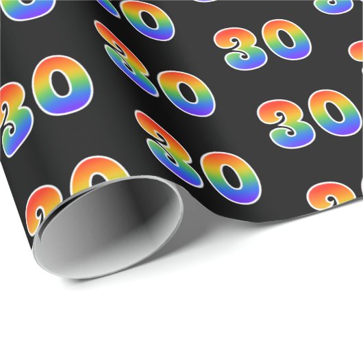 Fun Rainbow Spectrum Pattern "30" Ereignisnummer Geschenkpapier (Rolleneckpunkt)