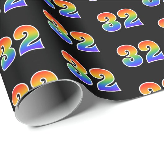 Fun Rainbow Spectrum Pattern "32" Ereignisnummer Geschenkpapier (Rolleneckpunkt)
