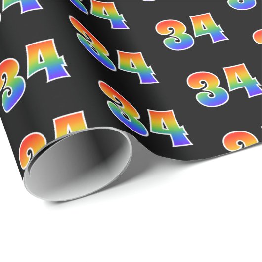 Fun Rainbow Spectrum Pattern "34" Ereignisnummer Geschenkpapier (Rolleneckpunkt)