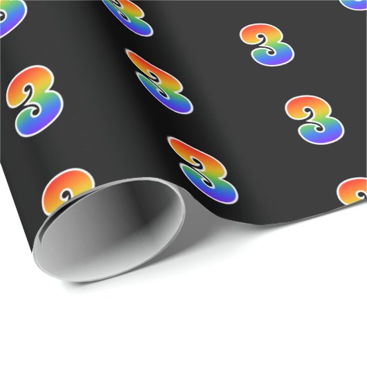 Fun Rainbow Spectrum Pattern "3" Ereignisnummer Geschenkpapier (Rolleneckpunkt)