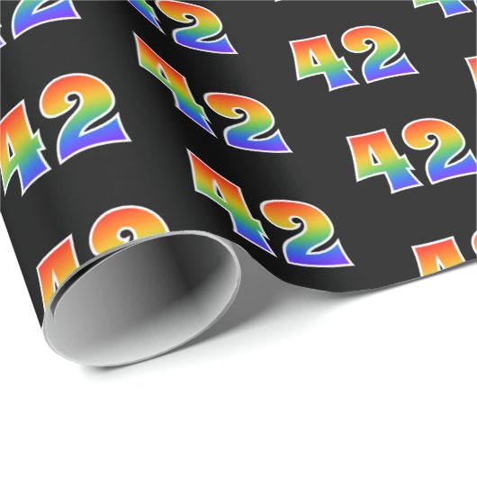 Fun Rainbow Spectrum Pattern "42" Ereignisnummer Geschenkpapier (Rolleneckpunkt)