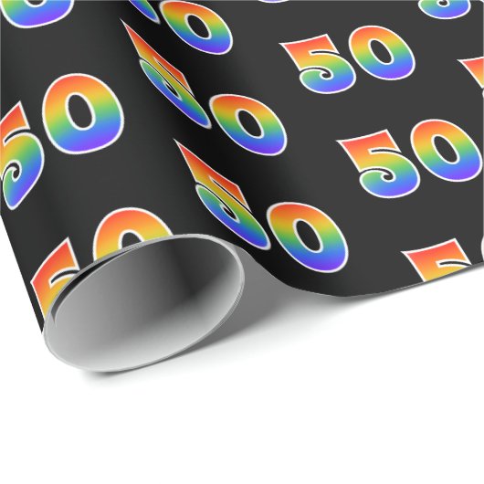 Fun Rainbow Spectrum Pattern "50" Ereignisnummer Geschenkpapier (Rolleneckpunkt)