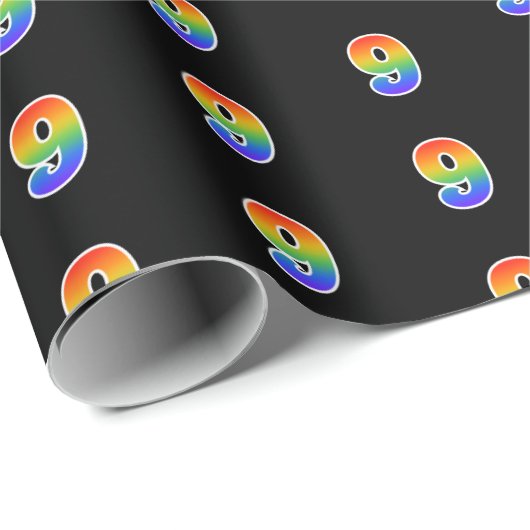 Fun Rainbow Spectrum Pattern "9" Ereignisnummer Geschenkpapier (Rolleneckpunkt)