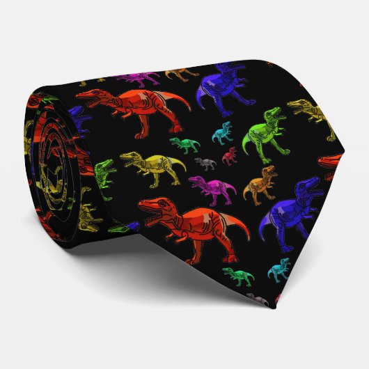 Fun Rainbow T-Rexs Black Men-Krawatte Krawatte (Gerollt)