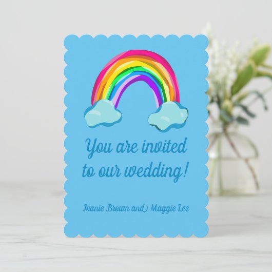 Fun Rainbow Wedding Einladung (Stehend Vorderseite)