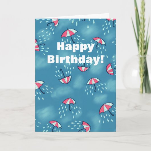 Fun Raining Cartoon Umbrella Pattern Geburtstag Karte (Vorderseite)