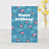 Fun Raining Cartoon Umbrella Pattern Geburtstag Karte (Gelbe Blume)