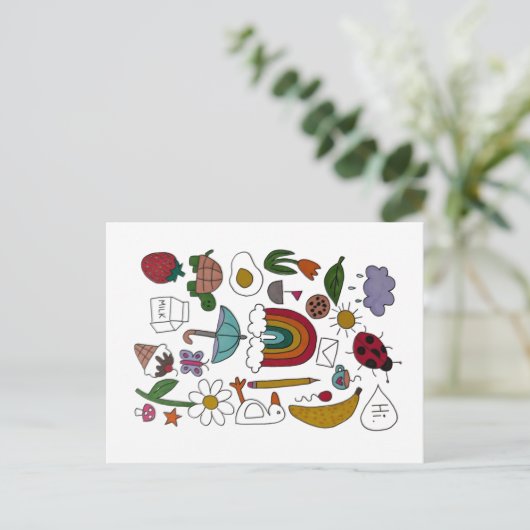 Fun Random Objects Postkarte (Stehend Vorderseite)