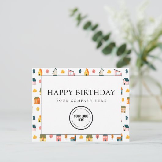 Fun Real Anwesen Happy Birthday Add Logo Postkarte (Stehend Vorderseite)