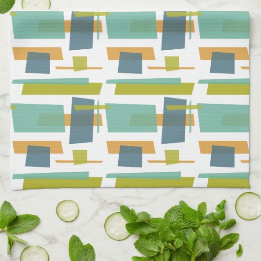 Fun Rechtecke Muster Grün Orange Blue Retro Geschirrtuch (Gefaltet)