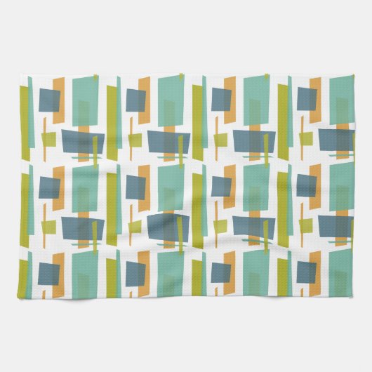 Fun Rechtecke Muster Grün Orange Blue Retro Geschirrtuch (Horizontal)